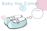 出産報告はがきテンプレート・ブルーのベビーシューズ